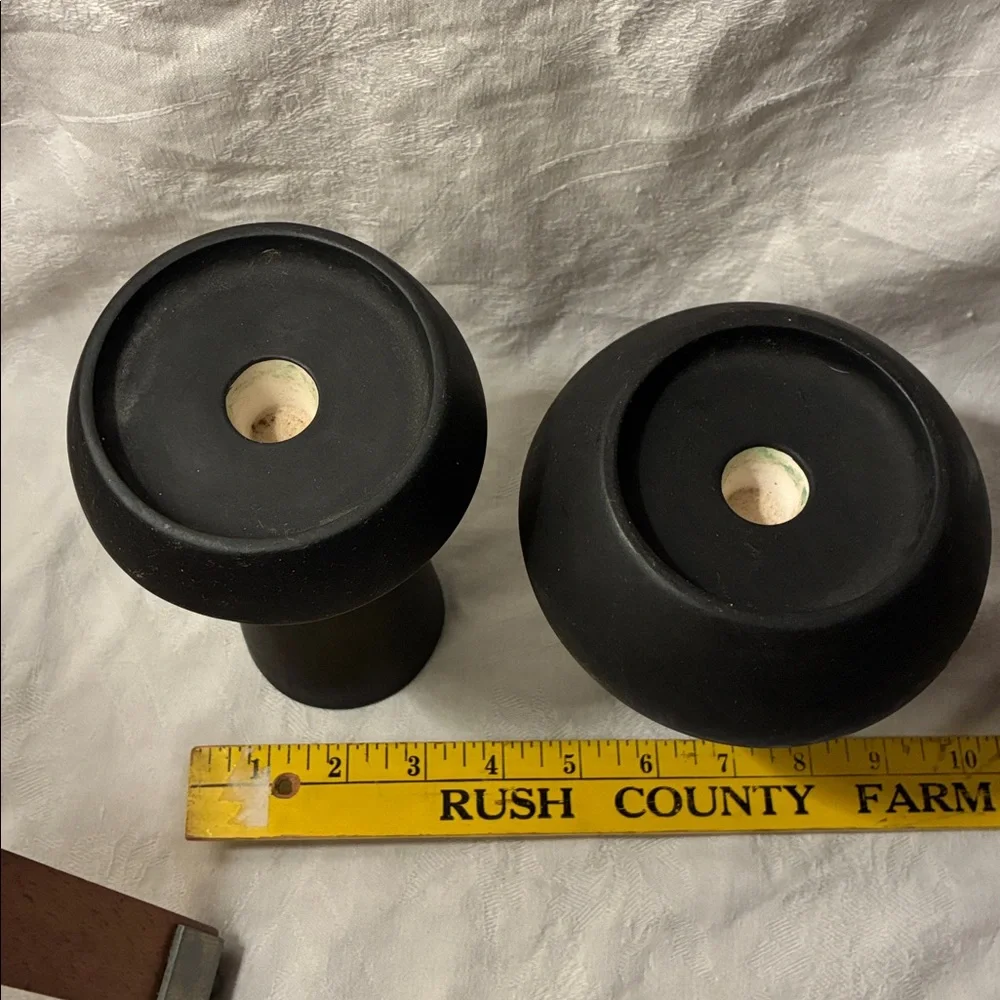 Stoneware Pillar & Taper Candle Holders, Black, Set of 2 Elegant Black Holders